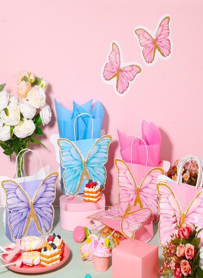MotiMind 24 Pcs Butterfly Party Favor Bags with Tissues Paper Pink Purple Blue Butterfly Goodie Gift Paper Treat Candy Bags for Birthday Party Bridal Showers Supplies - Image 2